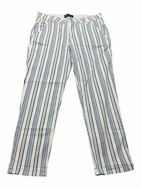 Democracy Blue White Vertical-Stripe Pants Slimming Size 12 Costal Nautical Work